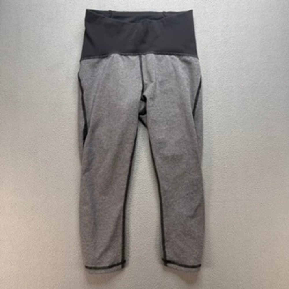 Lululemon Wunder Under Crop Leggings High Rise Slim 4 Gray Black‎ Mesh Hem